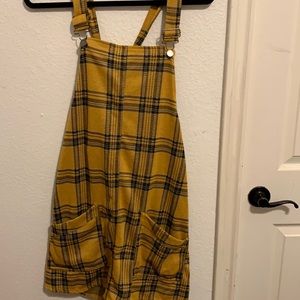 Yellow Plaid Overall Dress